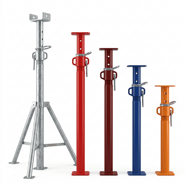 Variety of adjustable acrow props in multiple finishes and head types