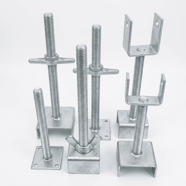 Grouped set of galvanized scaffold base jacks and U-head jacks
