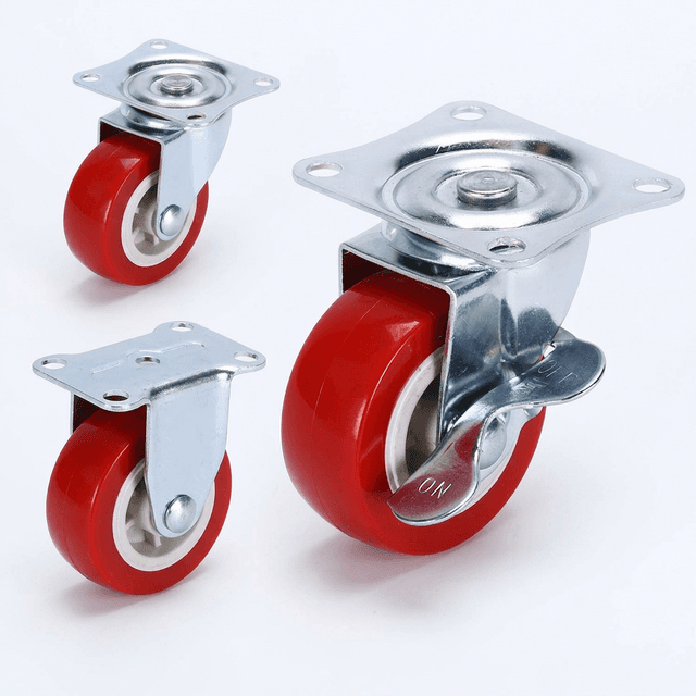 Red polyurethane scaffold castors in multiple plate and brake formats