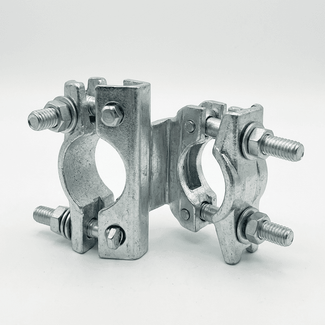Galvanized right-angle scaffold coupler close-up