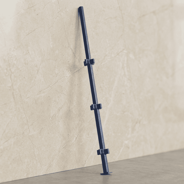 Blue painted kwikstage standard showing cup and V-pressing detail